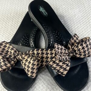 Oka-B Womens Black‎ Slide Sandals Houndstooth Bow Accent ML 8-9 Comfort Slip On